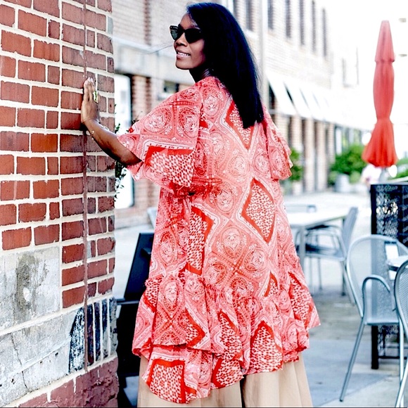 Abound Dresses & Skirts - Abound New Women's 3/4 Sleeve Sheer Orange Kimono Floral Midi Dress Size Small